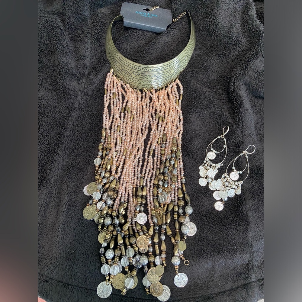 Beaded BOHEMIAN Necklace  Gold and Silver Accents with matching …
